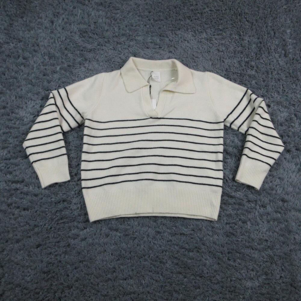 Frey By Short Story Sweater Pullover Womens XS Cream Striped Raglan Collared NWT